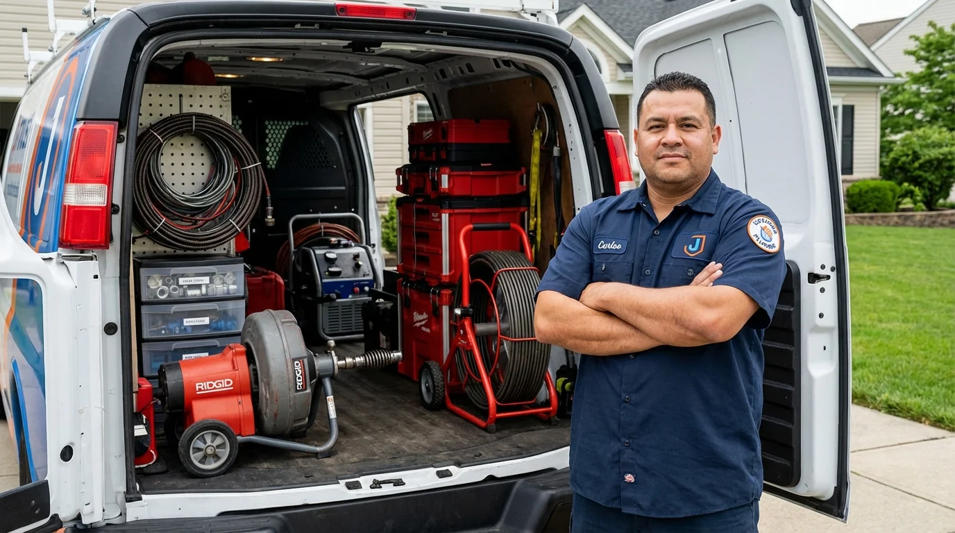 Professional drain cleaning equipment and Johns Plumbing LLC plumber in Linden