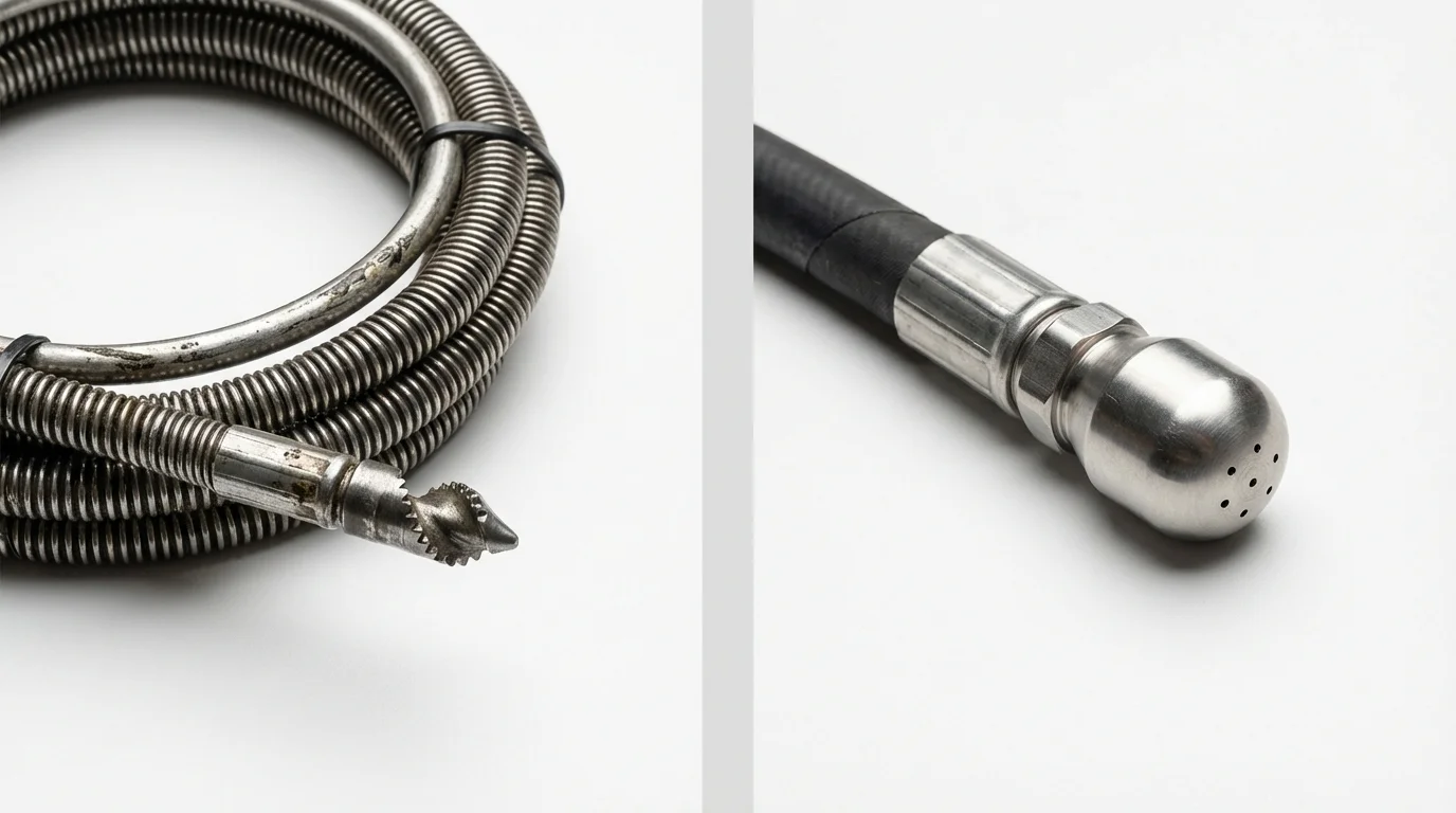 Drain snake cable and hydro jetting nozzle used for drain cleaning in Linden, MI