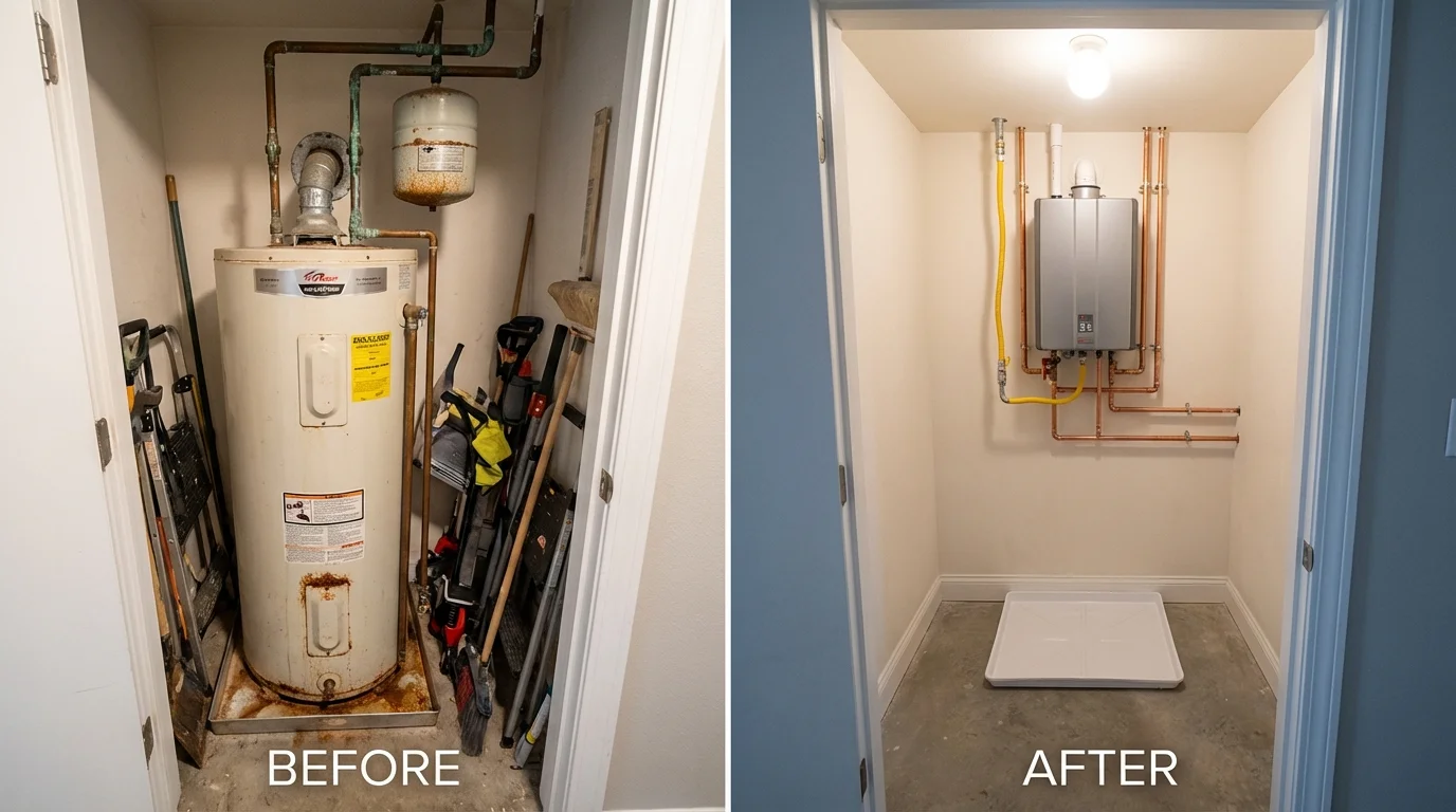 Tank water heater versus wall-mounted tankless unit comparison for Linden, MI homeowners